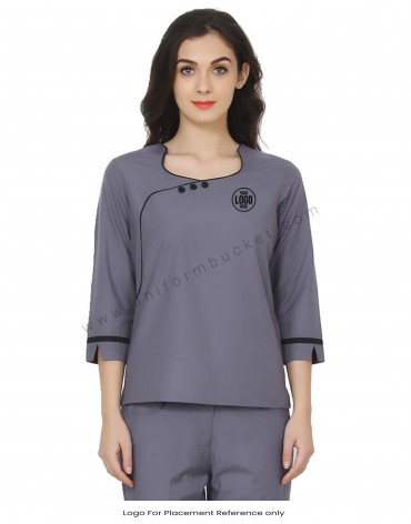 Grey Formal Top With Notched Sleeves view 1