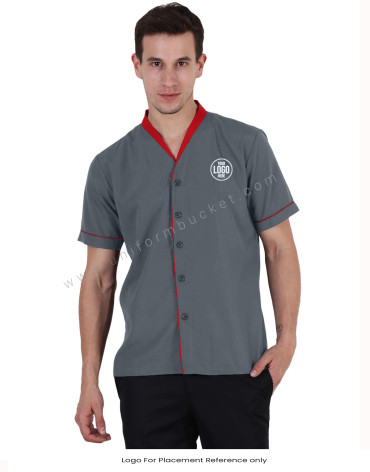 Light Charcoal Grey Shirt With Red Trims view 1
