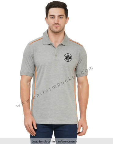 GREY POLO T-SHIRT WITH ORANGE PIPING view 1