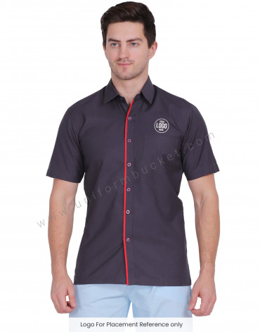 Grey Shirt With Red Piping for Men view 1