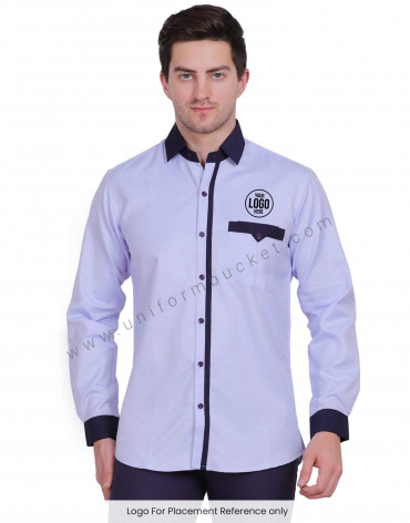 MALE BLUE DOTTED SHIRT WITH NAVY BLUE CUFF & COLLAR view 1