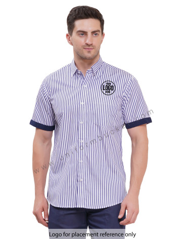 male blue & white lining shirt shirt with navy blue trim view 1