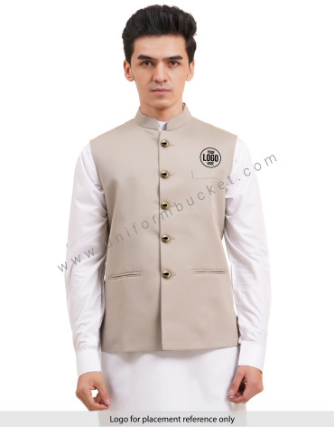 MALE KHAKI NEHRU JACKET WITH THREE CUT POCKET view 1