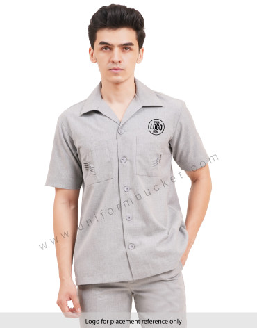 male light grey  safari shirt  with half sleeve & back slit view 1