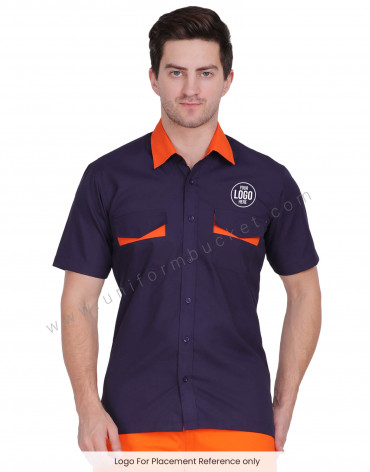 Male Navy Blue Shirt With Orange Collar view 1