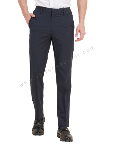 male navy blue trouser with both side elastic on waist view 1