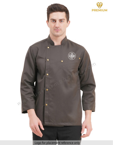 male timber green chef coat with front cross over joint pocket view 1