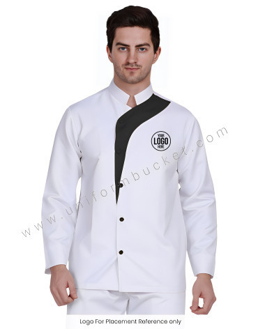 Male White Chef Coat With Black trim view 1