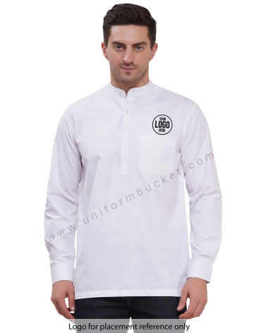 Male White short kurta full sleeve with cuff &  chinese collar view 1