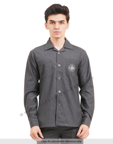 Male Worsted Grey  safari shirt with full sleeve & back slit view 1