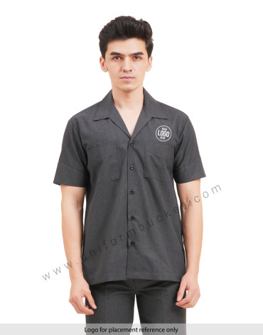 Male Worsted Grey  safari shirt with half sleeve & back slit view 1