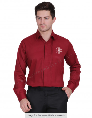 MAROON HIDDEN PLACKET SHIRT WITH ONE SIDE TUCKS view 1