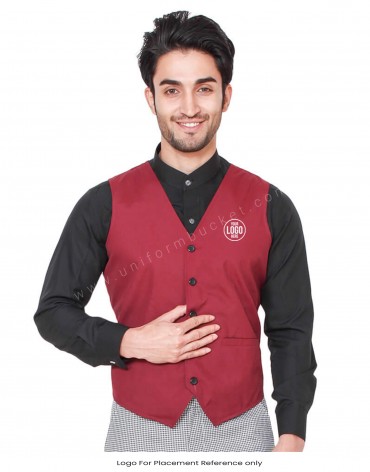 Black Buttoned Maroon Vest view 1