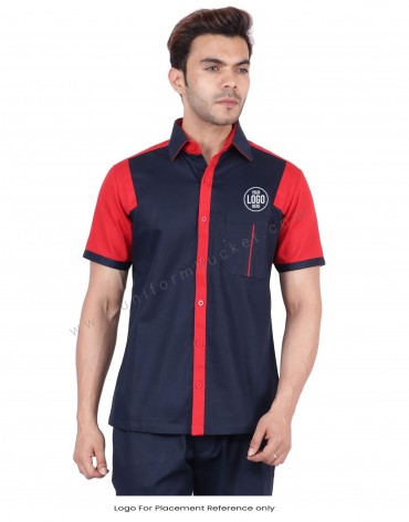 Navy Blue And Red Modish Workwear Shirt view 1
