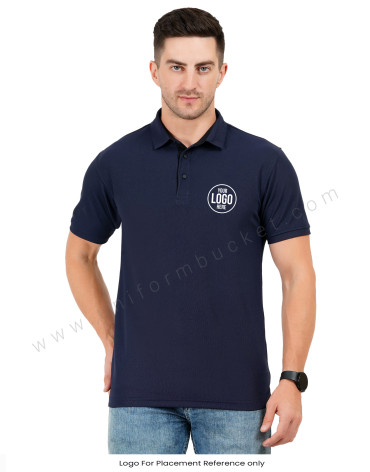 Navy Blue E polo T-shirt with black trim detail view 1
