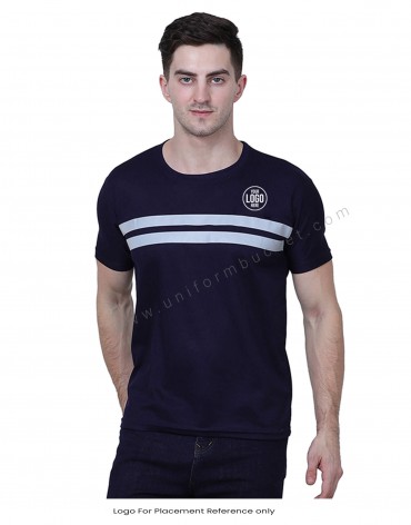 Navy Blue Double Stripe High Visibility T Shirt view 1