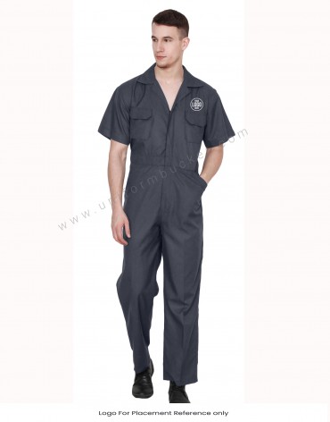 Notched Collar Half Sleeve Grey Dungaree view 1