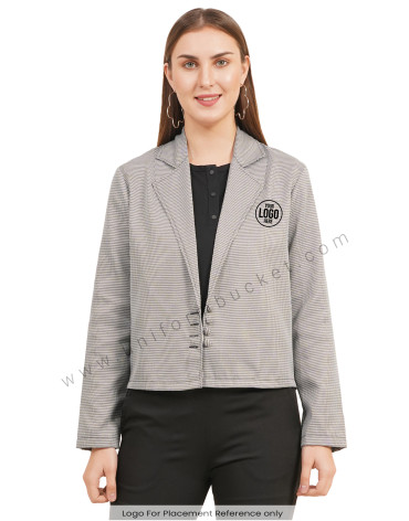 NOTCHED LAPEL STYLISH SHORT  SHEPHERD CHECK BLAZER view 1