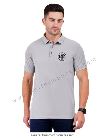 Plain Light Grey Polo T-shirt view 1