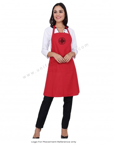 Red Bib Apron With Side Pocket view 1