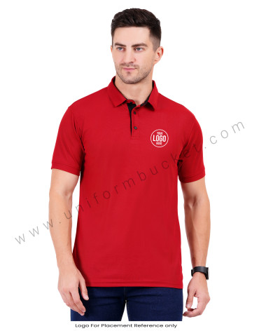 Red polo T-shirt with black detailing view 1