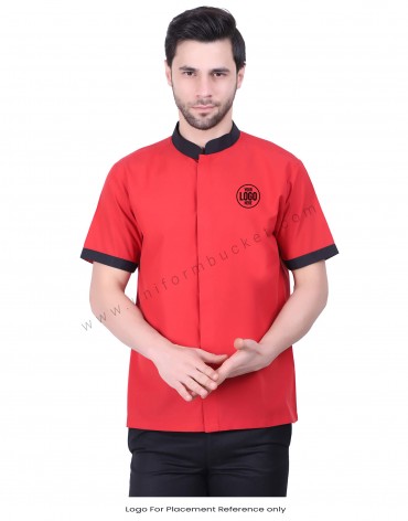 Red Uniform Shirt With Hidden Placket view 1