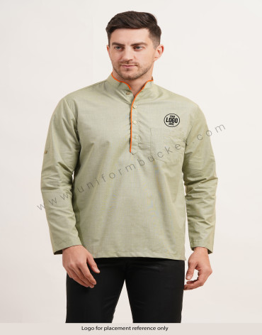 Sage green short male kurta with full sleeve view 1