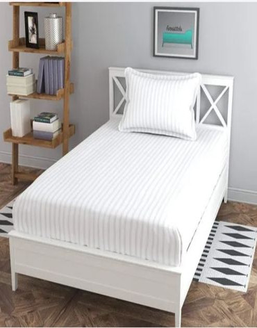 Single Bed White Bed Sheet With One Pillow Cover view 1