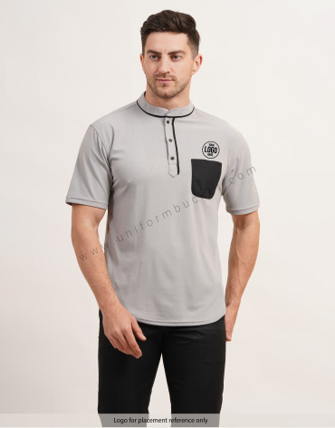 stylish ban collar  t-shirt with apple cut bottom  & patch pocket view 1