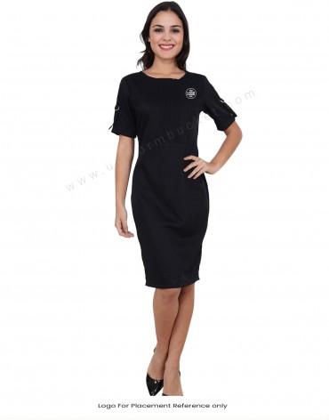Knee Length Black Dress With Sleeve Buckles view 1