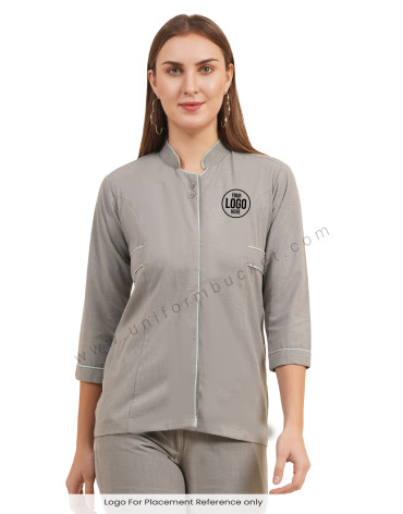 stylish grey top with front back joint belt view 1