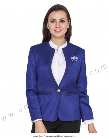 Round Neck Lapis Blue Stylish Blazer view 1