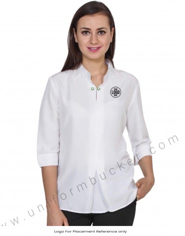 Chinese Collar White Top With Designer Slit view 1