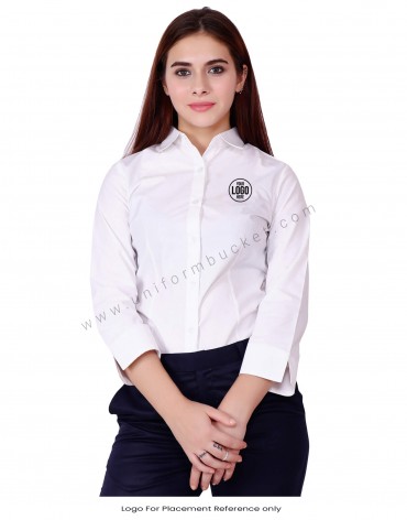White 3/4th Notched Sleeve Shirt view 1