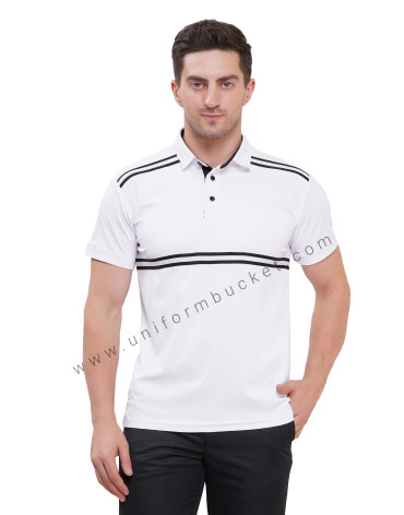 white Designer T-shirt for male with half sleeve & black trim view 1