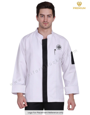 White Executive chef coat with black placket view 1