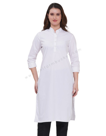 WHITE FEMALE KURTI  3/4 SLEEVE WITH V CUT CUFF view 1