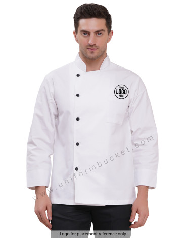 WHITE FULL SLEEVE CHEF COAT  MALE WITH BLACK BUTTONS view 1