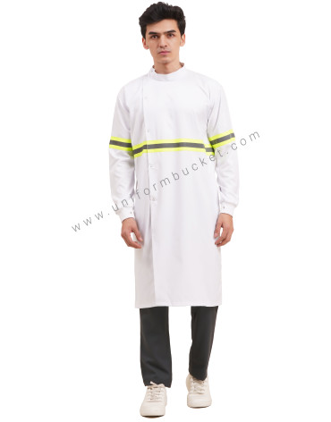 white long unisex lab coat in full sleeve with consai view 1