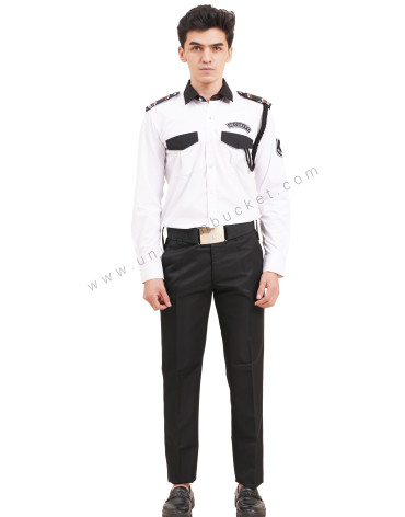 WHITE SECURITY GUARD MALE SHIRT WITH BLACK FLAP view 1
