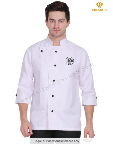 White  Stylish  Chef Jacket with 3-4 sleeve view 1