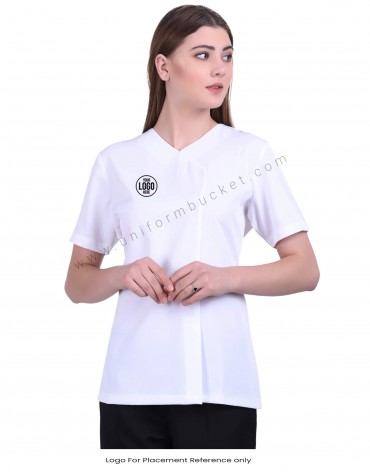 White Stylish Crossover Neck Tunic view 1