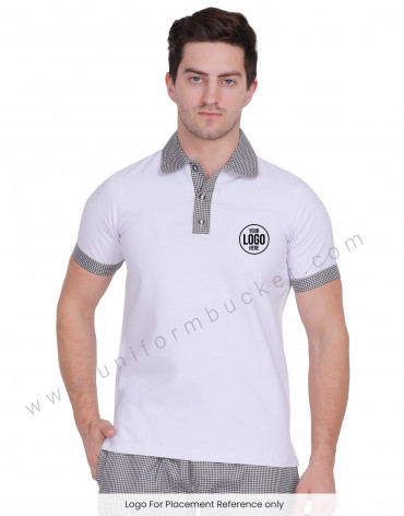 White T-shirt Style Tunic For Male With Check Collar view 1