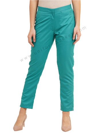 Women's Teal Tailored Work Trouser with front zip pocket view 1
