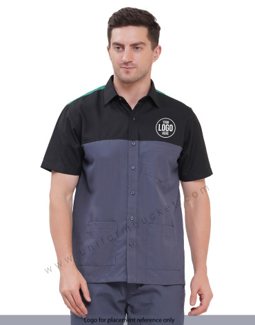 Workwear Male black & grey  Shirt with half sleeve & front & back  joint panel view 1