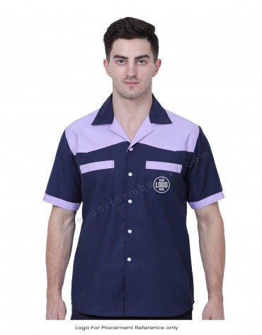 Lapel Collar Navy Blue Shirt With Orchid Purple trims view 1