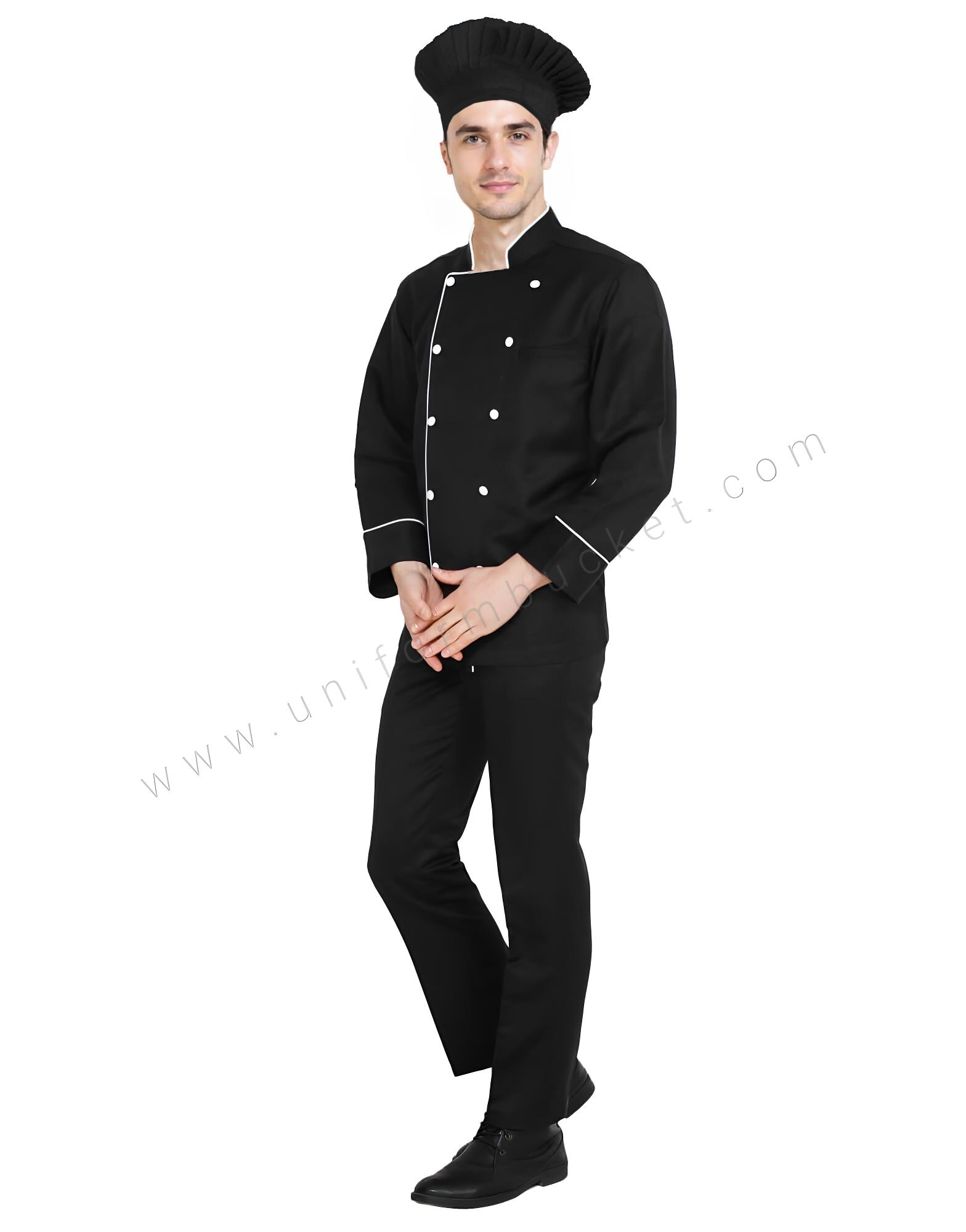 100% COTTON BLACK PREMIUM MALE CHEF COAT view 1