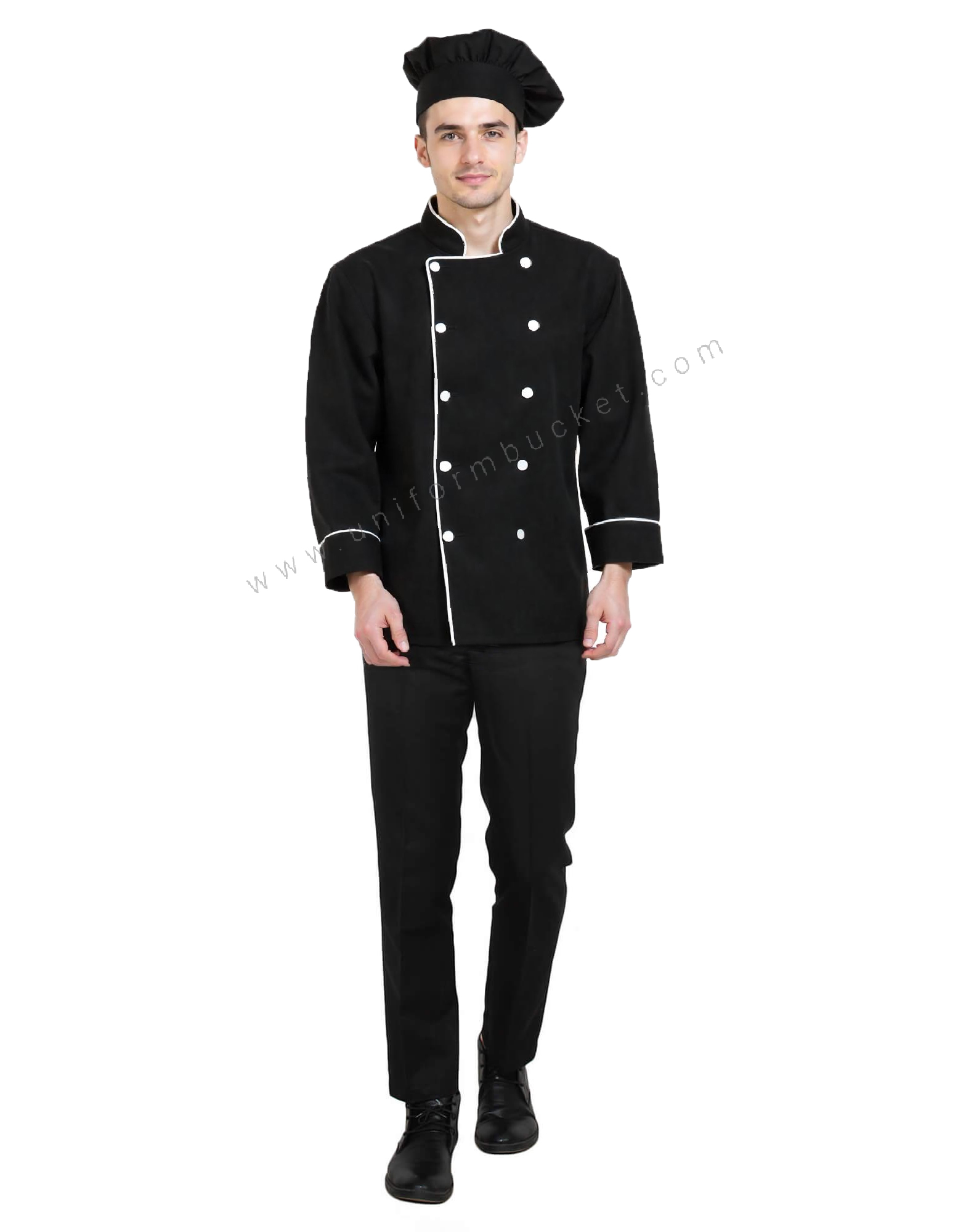 100% COTTON BLACK PREMIUM MALE CHEF COAT thumbnail 2