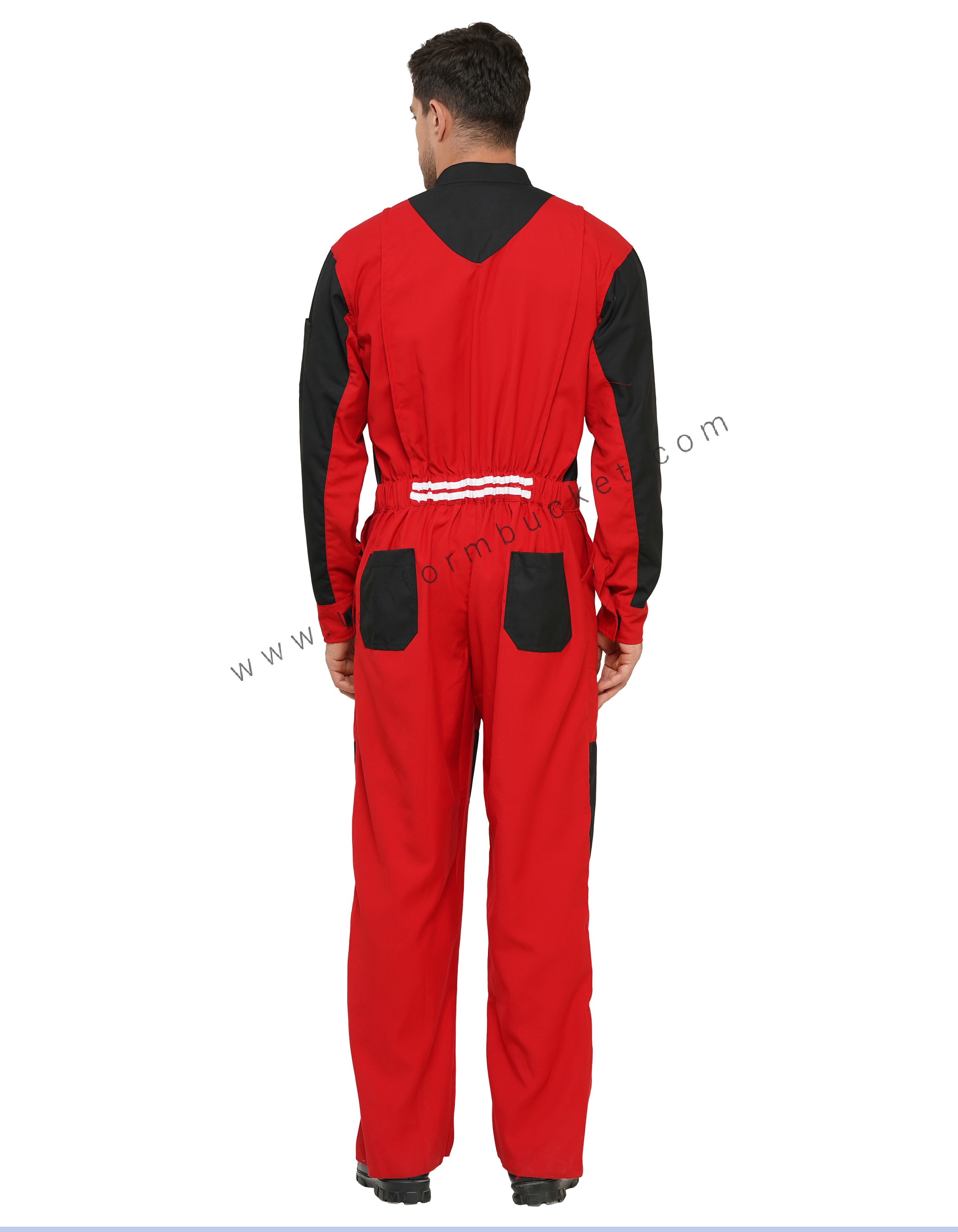 Red & Black Designer Dungaree with white tipping & Front Back Pocket thumbnail 3