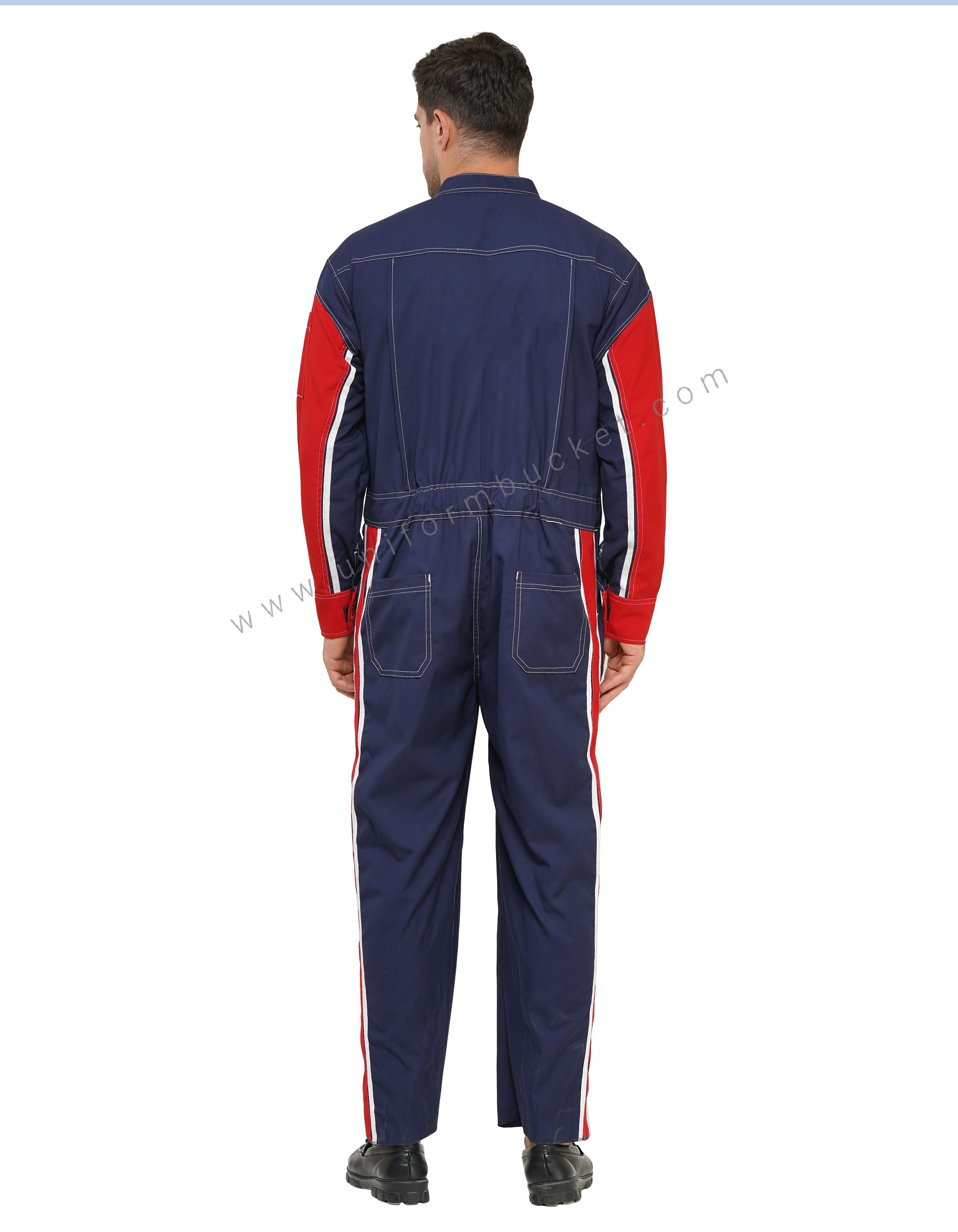 Ink Blue Dungaree with red & white Contrast & overall upper double stitch thumbnail 3